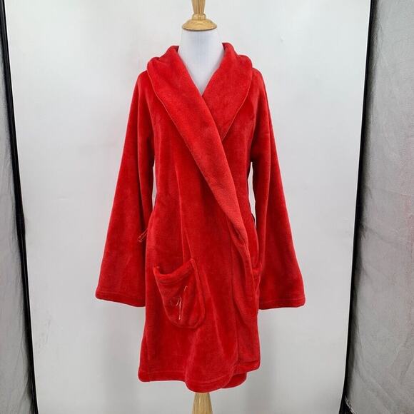 Victoria's Secret Robe Womens M Medium Red Plush Fuzzy Open Front Short *READ - Picture 2 of 16